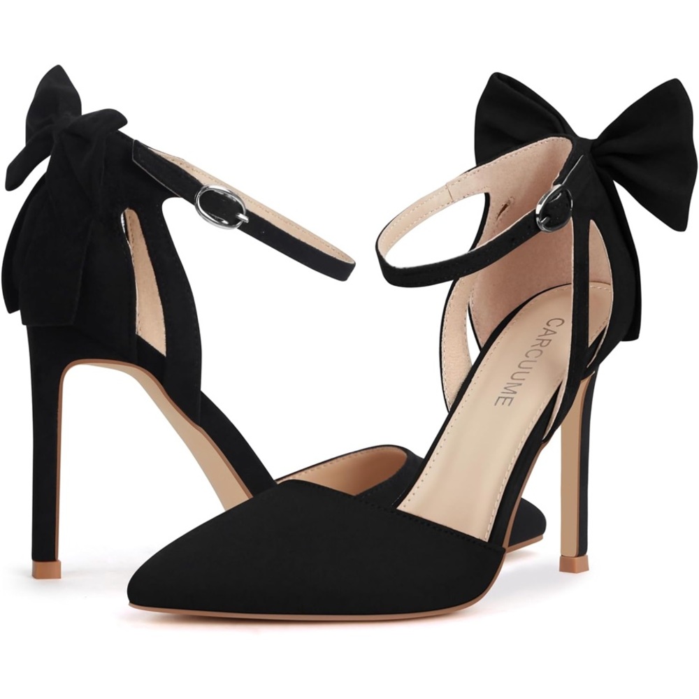 Shoes-Carcuume Women's 4 inch’s Black Closed Toe Heels Bow Stiletto Heel Sandals